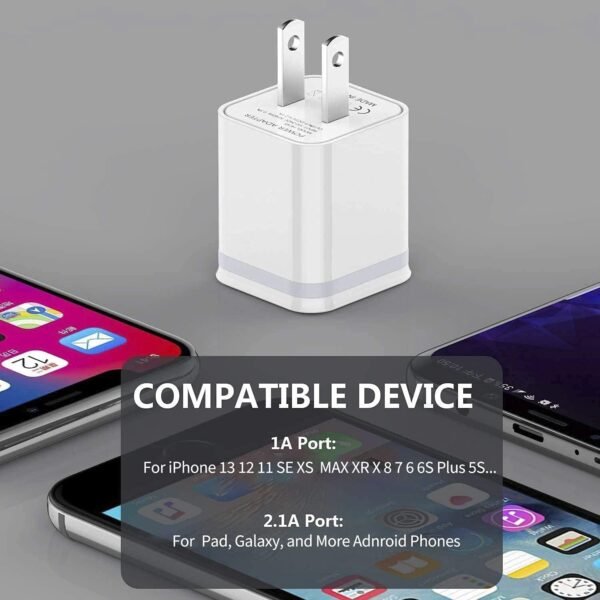USB Wall Charger, LUOATIP 3-Pack 2.1A 5V Dual Port Cube Power Adapter Plug Block Charging Box Brick for iPhone 13 12 11 Pro Max SE XS XR X 8 7 6 6S Plus, Galaxy, LG, Moto, Android Phones - Image 6
