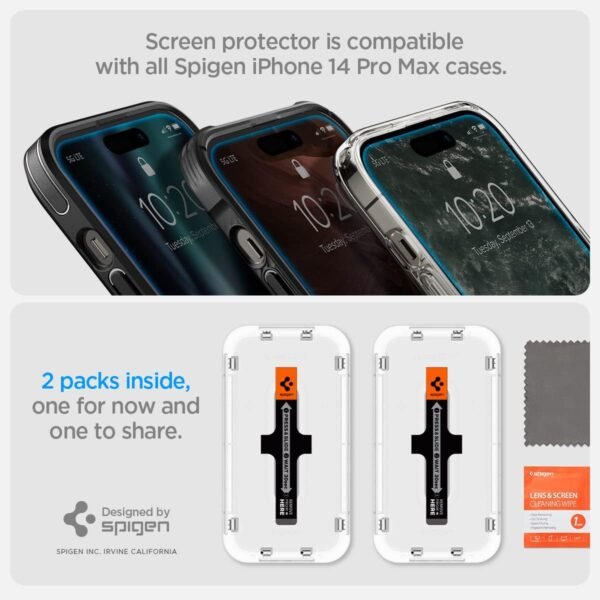 Spigen Tempered Glass Screen Protector [GlasTR EZ FIT] designed for iPhone 14 Pro Max [Case Friendly] - Sensor Protection / 2 Pack - Image 7