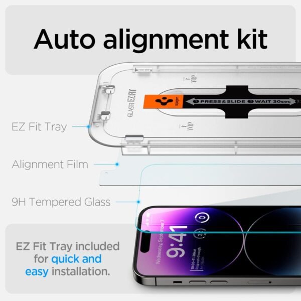 Spigen Tempered Glass Screen Protector [GlasTR EZ FIT] designed for iPhone 14 Pro Max [Case Friendly] - Sensor Protection / 2 Pack - Image 3