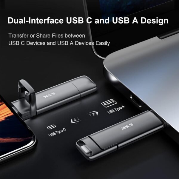 SSK 1TB USB Drive, External SSD USB Fast 550MB/s 2-in-1 Dual Drive USB Type C+ USB A 3.2 Gen2 Solid State Thumb Drive SSD Stick for iPhone 15/PS4/Android Phone/Tablet/Windows/Mac - Image 3