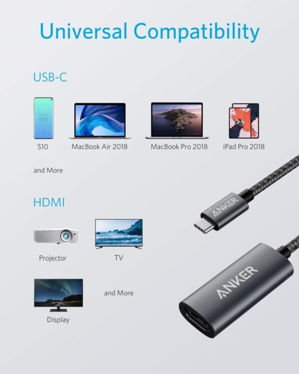 Anker USB C to HDMI Adapter (@60Hz), 310 USB-C (4K HDMI), Aluminum, Portable, for MacBook Pro, Air, iPad pROPixelbook, XPS, Galaxy, and More - Image 4