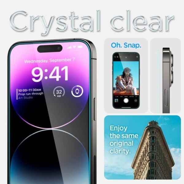 Spigen Tempered Glass Screen Protector [GlasTR EZ FIT] designed for iPhone 14 Pro Max [Case Friendly] - Sensor Protection / 2 Pack - Image 5