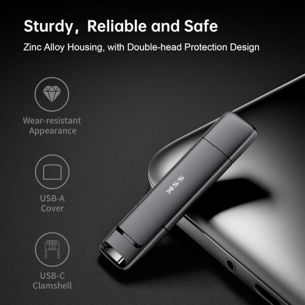 SSK 1TB USB Drive, External SSD USB Fast 550MB/s 2-in-1 Dual Drive USB Type C+ USB A 3.2 Gen2 Solid State Thumb Drive SSD Stick for iPhone 15/PS4/Android Phone/Tablet/Windows/Mac - Image 4