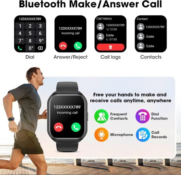 Smart Watch for Men Women, 1.85" HD Smartwatch (Answer/Make Call),Activity Fitness Tracker with Heart Rate Sleep Monitor Pedometer,100+ Sport Modes, Fitness Watch for Android iPhone (Black) - Image 2