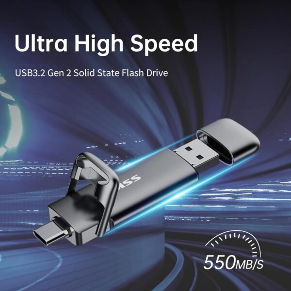 SSK 1TB USB Drive, External SSD USB Fast 550MB/s 2-in-1 Dual Drive USB Type C+ USB A 3.2 Gen2 Solid State Thumb Drive SSD Stick for iPhone 15/PS4/Android Phone/Tablet/Windows/Mac - Image 2