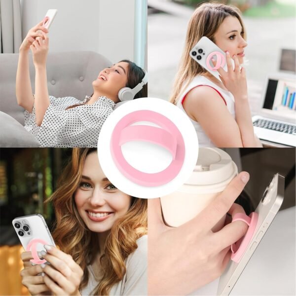 Magnetic Silicone Ring Grip Phone Holder, Loop Grip Phone Holder,Magnetic Phone Loop,Magsafe Phone Grip,Compatible with Magsafe for iPhone 16/15/14/13/12 Series (Lady Pink) - Image 7