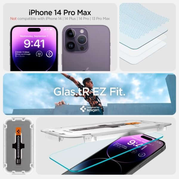Spigen Tempered Glass Screen Protector [GlasTR EZ FIT] designed for iPhone 14 Pro Max [Case Friendly] - Sensor Protection / 2 Pack - Image 2