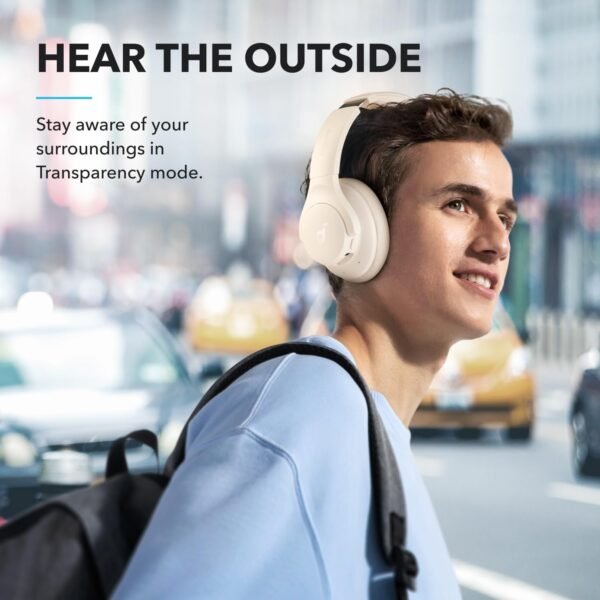 Soundcore by Anker Q20i Hybrid Active Noise Cancelling Headphones, Wireless Over-Ear Bluetooth, 40H Long ANC Playtime, Hi-Res Audio, Big Bass, Customize via an App, Transparency Mode (White) - Image 6