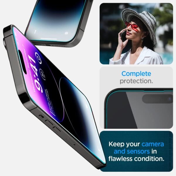 Spigen Tempered Glass Screen Protector [GlasTR EZ FIT] designed for iPhone 14 Pro Max [Case Friendly] - Sensor Protection / 2 Pack - Image 4