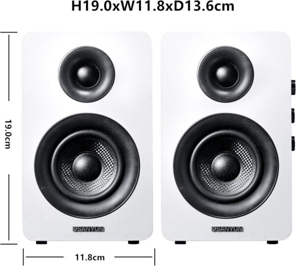 SW208 3" Active Bluetooth 5.0 Bookshelf Speakers – 60W Carbon Fiber Speaker Unit - Built-in 24bit DAC Dynamic 3D Surround Sound 2.0 Computer PC Monitor Gaming (Pair, White) - Image 2