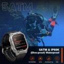 AMAZTIM Smart Watch, 60 Days Extra-Long Battery, 5ATM Waterproof Swimming Diving, Full Metal Military Grade, Answer/Make Call, 2" AMOLED Display, Health Monitor Compatible for iPhone and Android