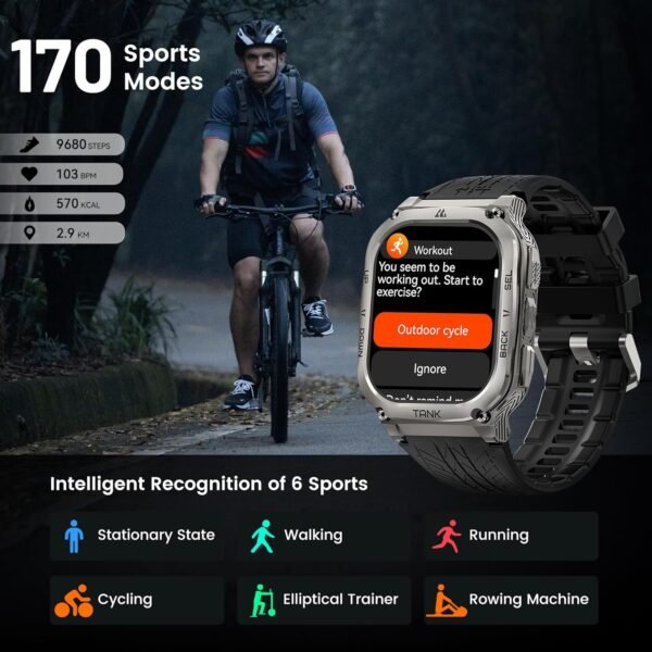 AMAZTIM Smart Watch, 60 Days Extra-Long Battery, 5ATM Waterproof Swimming Diving, Full Metal Military Grade, Answer/Make Call, 2" AMOLED Display, Health Monitor Compatible for iPhone and Android - Image 5