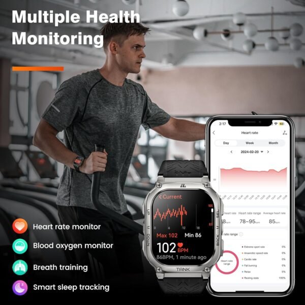 AMAZTIM Smart Watch, 60 Days Extra-Long Battery, 5ATM Waterproof Swimming Diving, Full Metal Military Grade, Answer/Make Call, 2" AMOLED Display, Health Monitor Compatible for iPhone and Android - Image 4