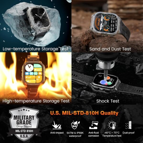 AMAZTIM Smart Watch, 60 Days Extra-Long Battery, 5ATM Waterproof Swimming Diving, Full Metal Military Grade, Answer/Make Call, 2" AMOLED Display, Health Monitor Compatible for iPhone and Android - Image 2