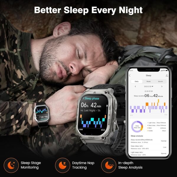 AMAZTIM Smart Watch, 60 Days Extra-Long Battery, 5ATM Waterproof Swimming Diving, Full Metal Military Grade, Answer/Make Call, 2" AMOLED Display, Health Monitor Compatible for iPhone and Android - Image 8