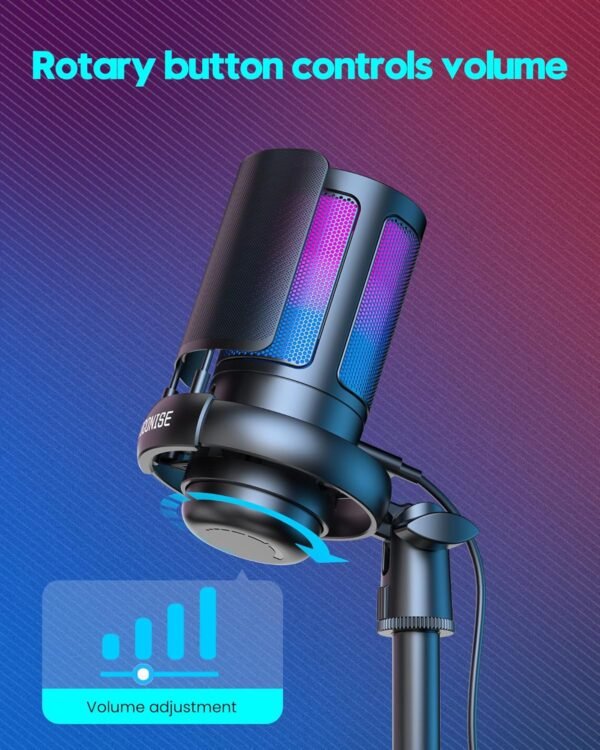 Gaming Microphone, USB PC Mic for Podcasts Videos, Streaming, Condenser Mic with Quick Mute, Tripod Stand, Pop Filter, RGB Indicator, Shock Mount, Rotate gain button, Compatible with PS4/5/PC - Image 2